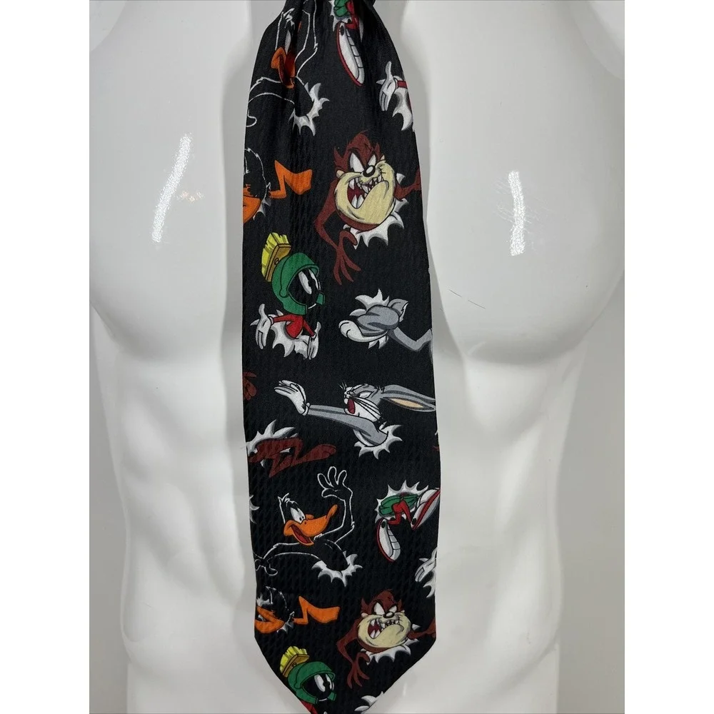 VTG 1995 Looney Tunes 100% Polyester Necktie Bugs Bunny Daffy Duck‎ Tweety Bird